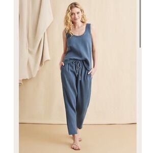 Faherty Topanga Pants Stormy Seas Blue Organic Cotton Drawstring‎ Women's M